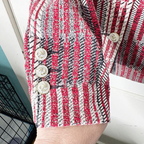 CABi Red Patchwork Tweed Blazer #6028 Double Breasted Anchor Buttons Nautical S - Picture 6 of 14